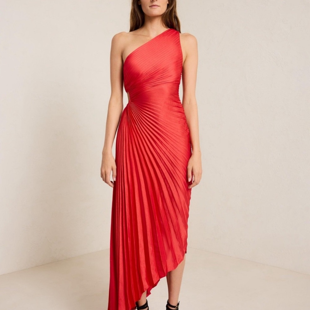 A.L.C. Delfina Satin Pleated Dress (Red)